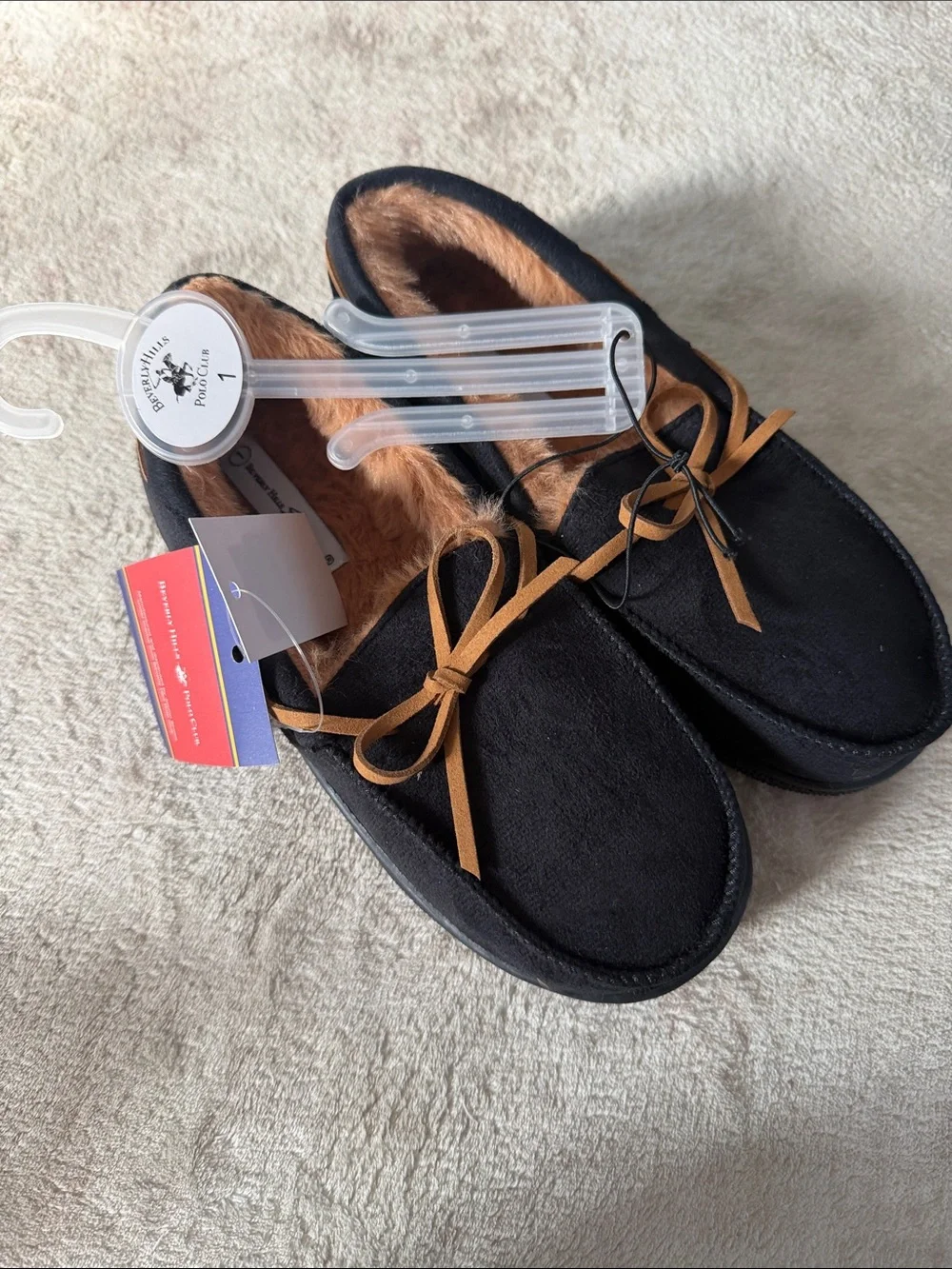 Beverly Hills Polo Club Black Suede Moccasins with Brown Laces